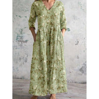 European And American-style Printed Casual Loose-fitting Long-sleeve Dress