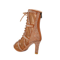 Womens Sparkling Rhinestone Heat-Transfer Mesh High Heels