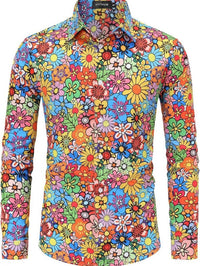 Men's Button Floral Retro Long-sleeved Shirt