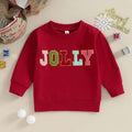 Christmas Embroidery Letter Crew Neck Sweater Red
