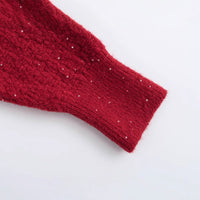 European And American Style Fashion Sequin Colorful Crystals Love Button Knitted Cardigan Jacket