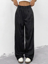 Blue Striped Loose-fit Wide-leg Casual Pants