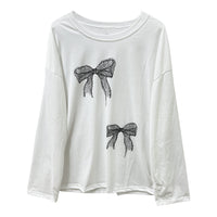 Bow Print Long-sleeved T-shirt Women's Thin Loose Top