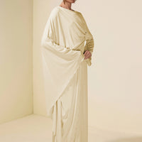 Crew-neck Asymmetrical Ruffle Long-sleeve Apricot Dress