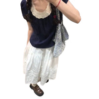 Small Shirt Lace Stitching Elastic Waist Lace Skirt