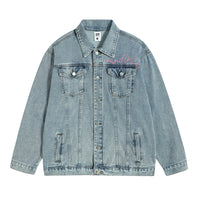 Funny Printed Jiugong Plaid Denim Clothes Jacket