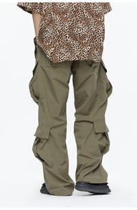 Wide-Leg Straight Leg American Army Green Multi-pocket Cargo Pants