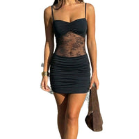Lace Sexy Strapless Open-Back Spliced Slip Dress