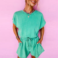 Solid Color Short Sleeve Jumpsuit