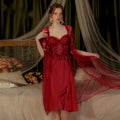French Deep V Plus Chest Pad Lace Backless Strap Nightdress