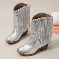 Western-style Runway Chic Chunky-heeled Fringed Ankle Boots