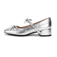 Silver Beautiful Small Single-layer Shoes Square Toe Bow