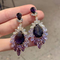 Mid-ancient Vintage Purple Flower Stud Earrings Retro High Sense