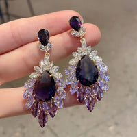 Mid-ancient Vintage Purple Flower Stud Earrings Retro High Sense