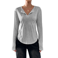 Women's Solid Color Minimalist Style V-neck T-shirt