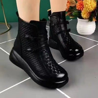 Womens Soft-leather Round-toe Fleece-lined Thermal Cotton Boots