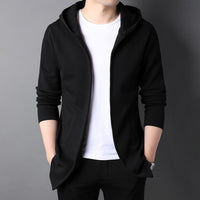 Men's Casual Youth Side Seam Pockets Trendy Handsome Slim Type Hooded Cardigan