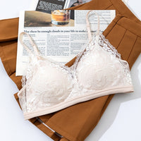 French Lace Backless Sexy Teardrop-Cup Thin-Cup Push-Up Anti-Sag Wireless Deep-V Beautiful-Back Bra