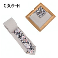 Men's Tie Floral Print Pocket Square Cotton Tie