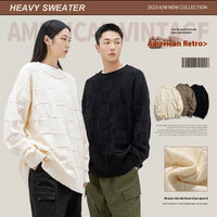 Chessboard Plaid Round Neck Sweater For Men