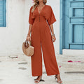 Women's Fashion Solid Color Short Sleeve Casual Jumpsuit