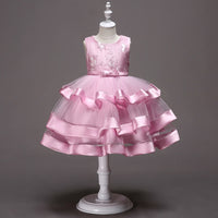 Girls Multi-Layer Puff Sleeveless Embroidered Show Dress Skirt