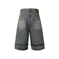 High-Street Nostalgic Washed Straight-Leg Sophisticated Casual Short Denim Jeans