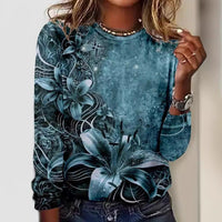 Women's Fashionable Casual Striped Printed Crewneck Long-Sleeve