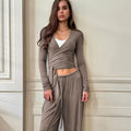 Milk Silk Comfortable Sleepwear For Women Long Sleeve Top And Long Pants Two Piece Set