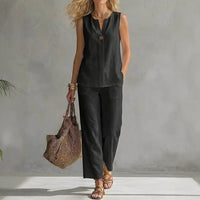 Casual Womens Sleeveless V-Neck Top Set