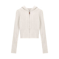 Soft Textured Knitted Hoodie With A Lazy Korean-style Zip-up Design