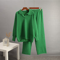 European And American-style Solid-color Lapel Sweater Set For Women, FallWinter