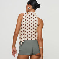 Lace-up Halterneck Sleeveless Printed Top For Women
