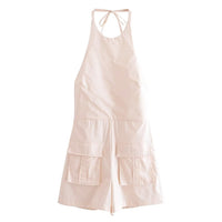 Summer New Women's Windbreaker Fabric Hanging Collar Jumpsuit