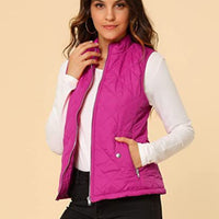 Women's Cotton Vest Stand Collar Zipper Pocket Warm