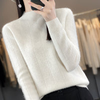 Women's Pullover Half Turtleneck Solid Color Knitted Comfortable Warm Sweater