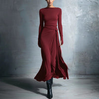 Solid Color Elegant Wrap Long Dress With Bow Detail