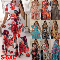 European And American-style Fashion Digital-print Maxi Dress