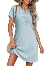 New Pineapple-Print Lace V-Neck Short-Sleeve Casual Blouse Dress For Women