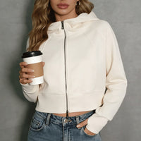 Retro Double Zip Hooded Fleece Lined Sweatshirt Short Cardigan Jacket