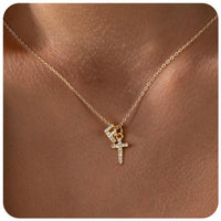 Zircon Inlaid 26 Letter Cross English Necklace