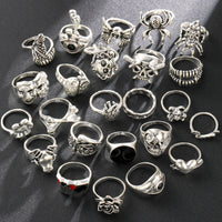 Cross-border Dark Hip Hop Skull Spider Card High Profile Retro Ring 24-piece Set Punk Ring Ornament