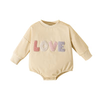 Multi Color LOVE Embroidered Long Sleeve Romper