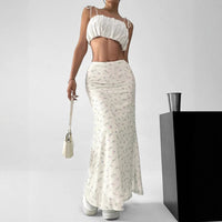 Summer Womens Skirt Mori Style Floral Chiffon Fishtail Maxi Skirt