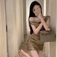 Womens Asymmetrical-Neckline Designer Wrap Dress