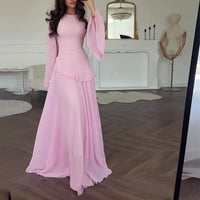 Women's Crew Neck Slim-fit Long-sleeve Dress