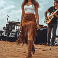 Coffee-Colored Tassel Skirt For Women Autumn Design-Forward Style