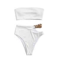 European And American Women's White Bikini Split Tube Top Swimsuit