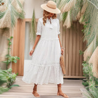 Cross-tie Spliced Long A-line Dress Elegant And Office-appropriate