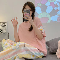 Summer Pajamas Women's Short-sleeved Trousers Cotton Two-piece Set